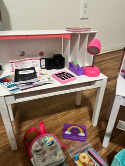 Two 18-Inch Doll Study Desks With School & Travel Accessories