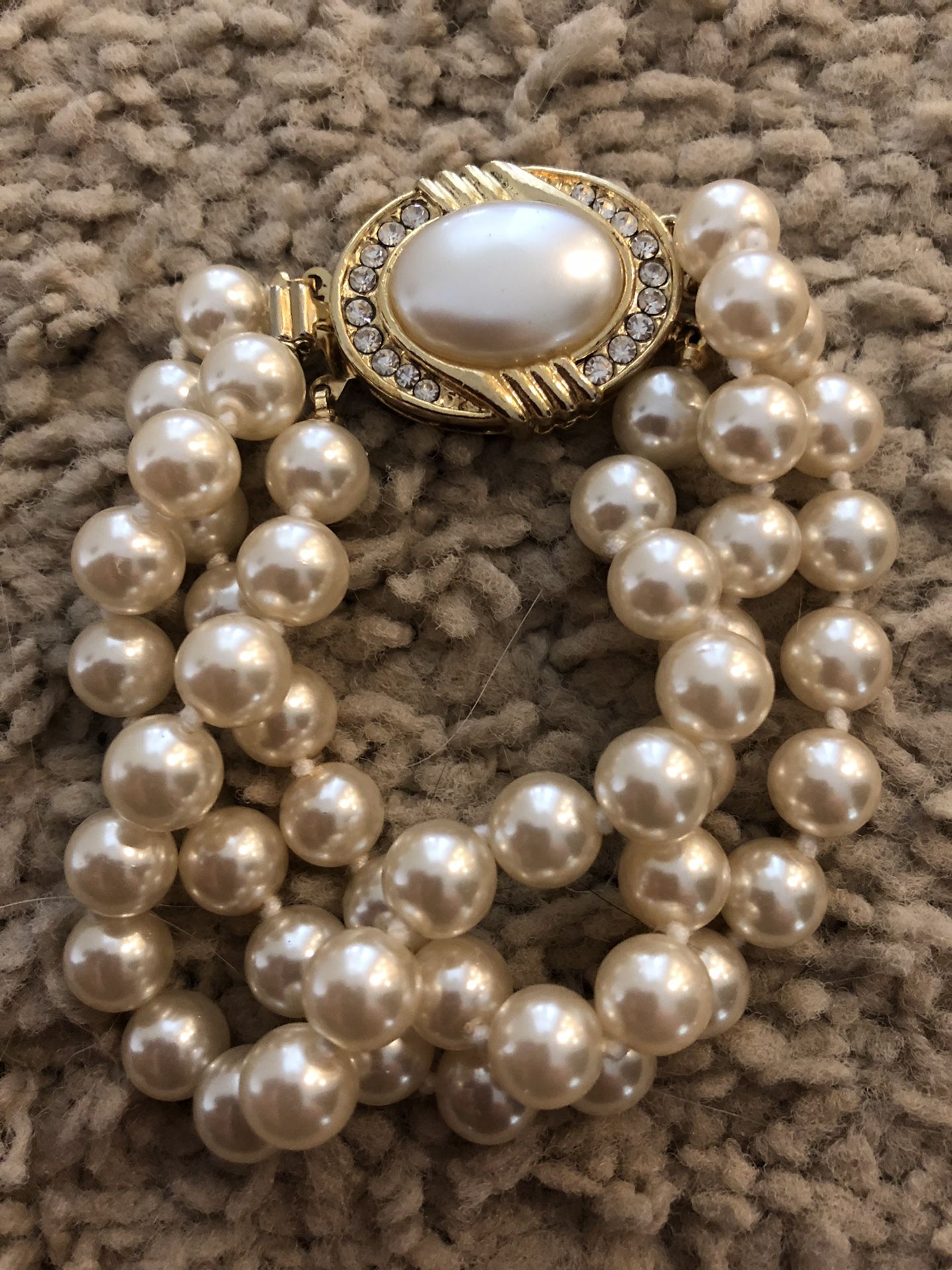 3 Strand Pearl Like Bracelet, 7” Long