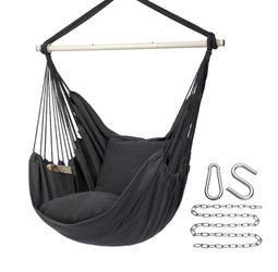 Premium Hanging Hammock Swing Chair with Rope, Holds up to 500 lbs, Includes 2 Cushions, Removable Steel Spreader Bar with Anti-Slip Rings