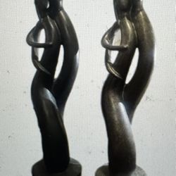 2 Man and Woman Embrace Abstract Art Sculpture Figurines ~15 in. H x 4 in.