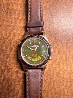 Vintage Timex Expedition Watch Green Dial Indiglo Digital Analog