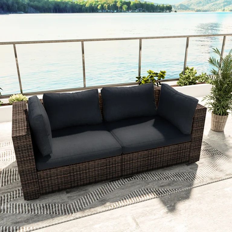 Grezone 2 Pieces Patio Furniture Set, All Weather Outdoor Sectional PE Rattan,Patio Conversation Set