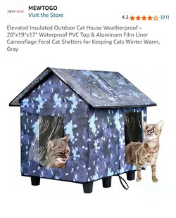 Elevated Insulated Outdoor Cat House Weatherproof - 20"x19"x17