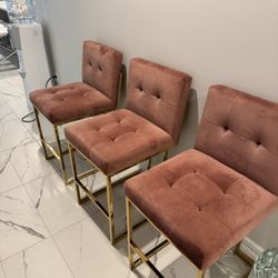 set Of Three Velvet Bar Stools
