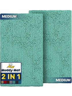 Muddy Mat® 2-Piece Seafoam Green Medium 30"X19" AS-SEEN-ON-TV Highly Absorbent Microfiber Door Mat, Bath Mat and Pet Rug, Non Slip Thick Washable, Sof