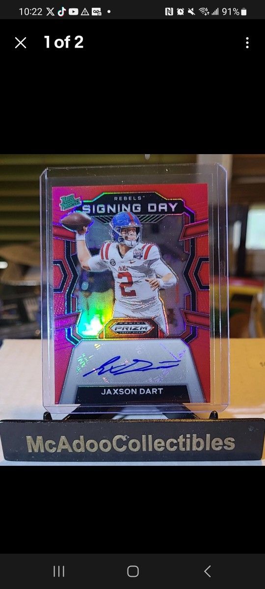 2024 Panini Prizm Draft Picks Jaxson Dart Red Holo Auto Autograph RC # 108/199