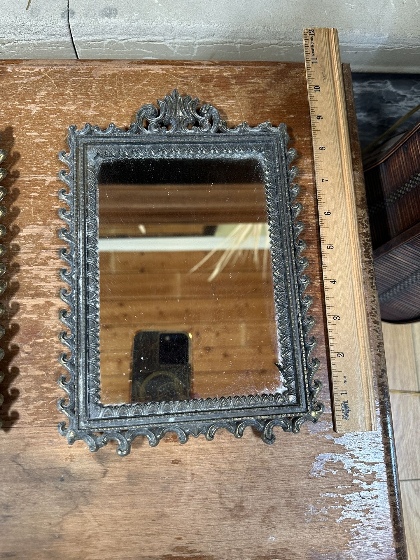 Vintage Italian Ornate Cast Solid Brass 6x8 Wall Mirror Beautiful!