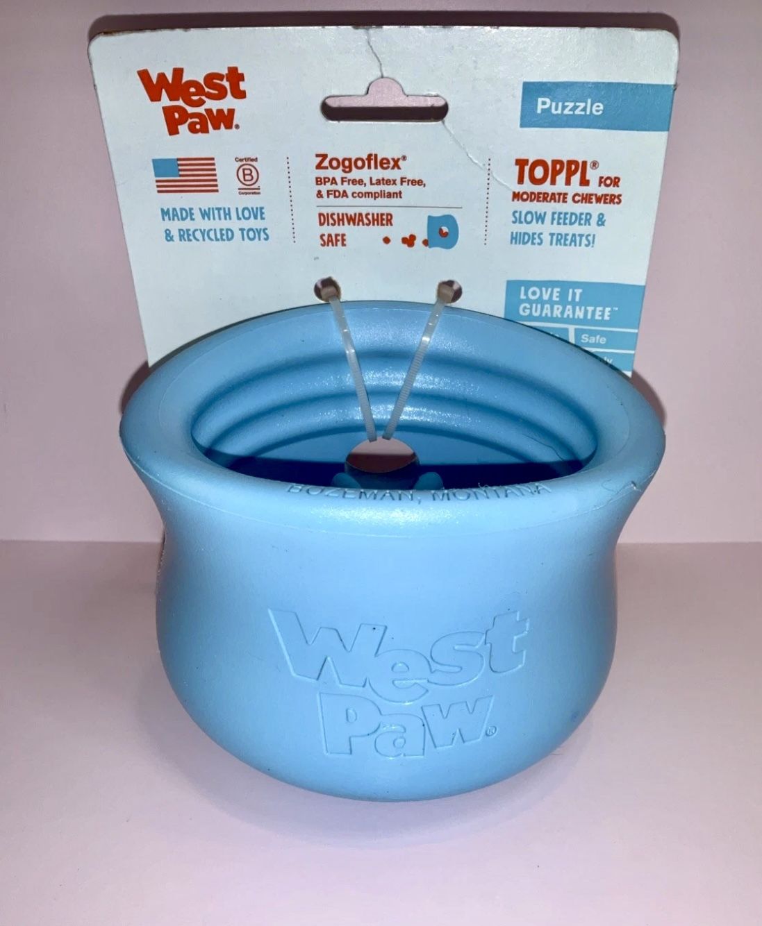 WEST PAW Puzzle Toppl for Moderate Chewers Hides Treats Blue Size L