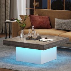 Square Wood Coffee Table with LED lights 