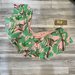 NWT Cremieux One Shoulder Bikini Top Pink Tropical Size Large Nylon