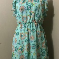 PINK OWL Mint Green Floral Sleeveless Sheer Layer Dress T-Back Ruffle Womens M