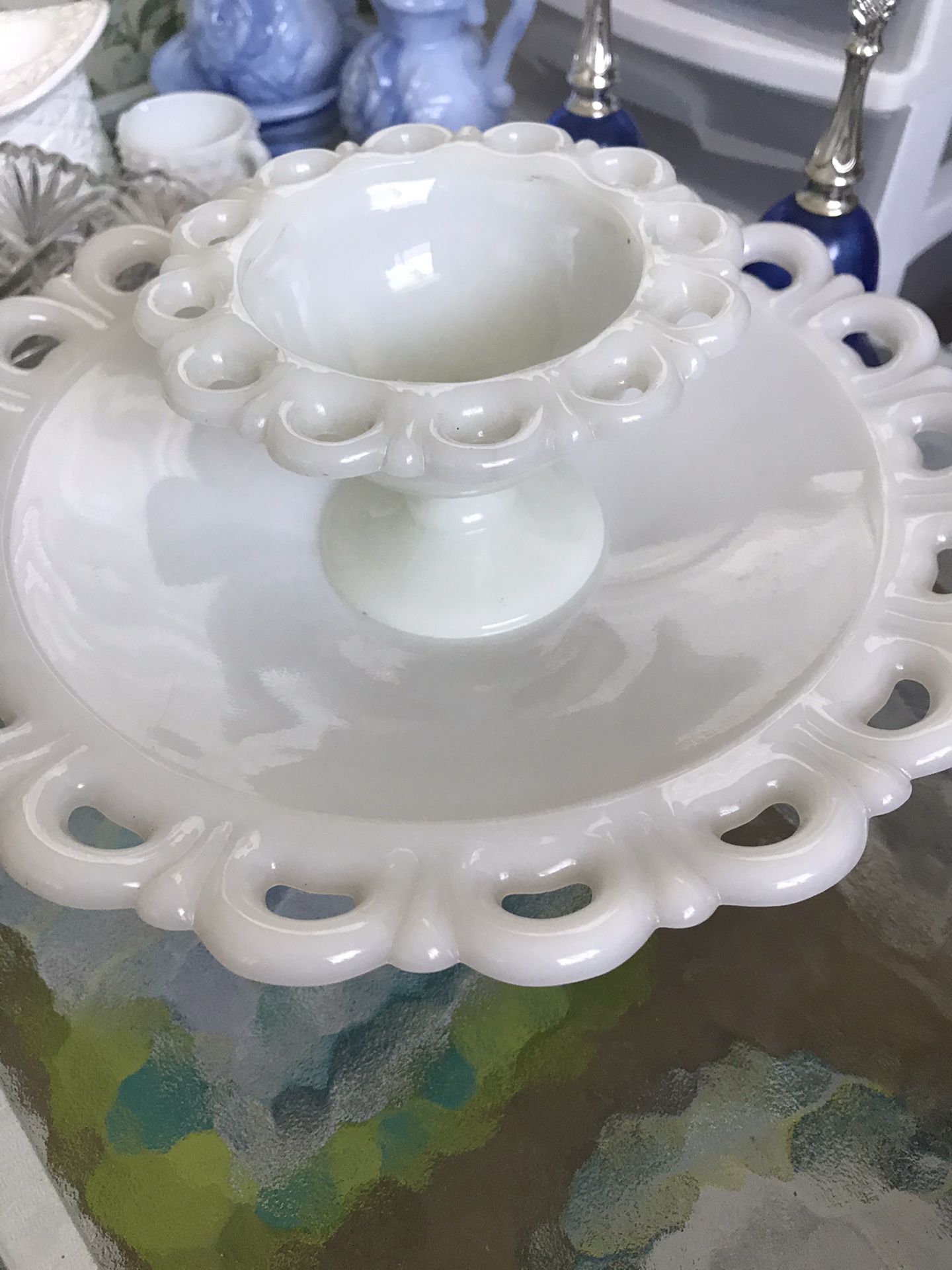 SALE PENDING-MOVING, 2-A/H Old Colony Open Lace milk glass pieces. $20.00, Pickup