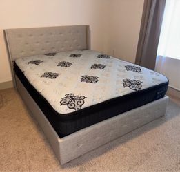 Queen size mattress, bed frame with storage