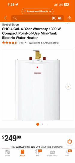 Stiebel Eltron SHC 4 Gal. 6-Year Warranty 1300 W Compact Point-of-Use Mini-Tank Electric Water Heater