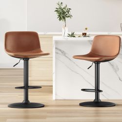 New Adjustable Bar Stools Set of 2, Industrial Bar Height Stools, Counter Height Bar Stools with Back Support Modern Swivel Bar Chairs Pu Leather 