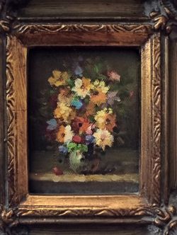Vintage Beautiful Floral Oil Painting In Ornate Frame 