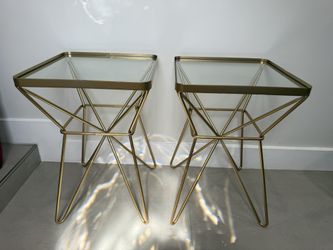 Modern Gold Geometric Glass End Tables – Set of 2