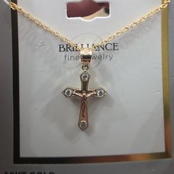 10K Yellow Gold Crucifix Necklace with  14" Chain Christmas Prrsent