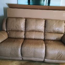 Electric Beige Leather Reclining Couches