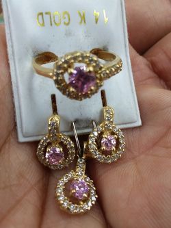 14k gold set ring & earring & pendant & Chain 20 inch long