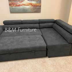 Brand New Gray Pull Out Sectional Bed With Storage Space 