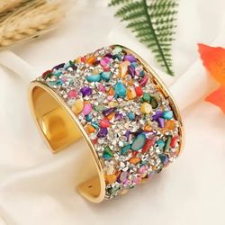 1pc Shiny Rhinestone Rainbow Cuff Bangle Bracelet for Women