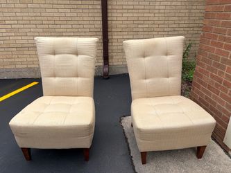 Set of 2 Beige Upholstered Armless Accent Chairs, Indoor Solid Pattern