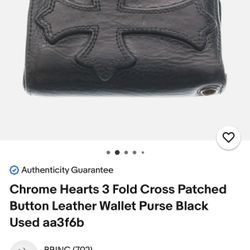 Chrome Hearts 3 Fold Cross Patch Leather Wallet Black Japan JP