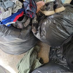 Bags Of Clothes And Worn Shoes, Men's And Womens