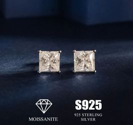 S925 Sterling Silver princess cut VVS1 Moissanite Lab Grown Stud Earrings