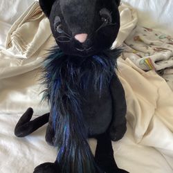 Jellycat Glamorama Black Cat With Boa Retired Rare 16” Long 