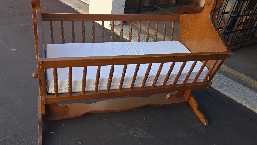 Vintage Wooden Rocking Baby Cradle