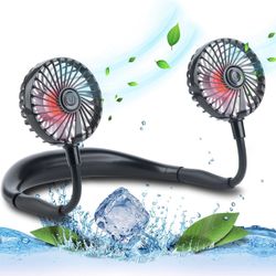 Hand Free Neck Fan, Rechargeable Mini USB Personal Fan, Headphone Design Wearable Neckband Fan with 360° Rotation, 3 Adjustable Speeds (Black)