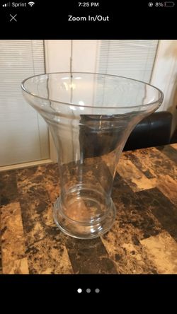 Large clear glass vase 12 inches tall with 9 inch open