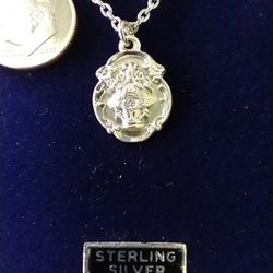 Sterling Silver Virgin Of San Juan Medal On An 18-in Stainless Steel Chain. Religious Jewelry.
