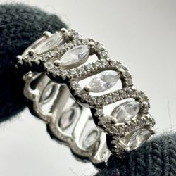 Sterling Silver 925 Eternity Marquise Ring Size 6