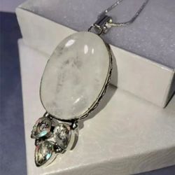 Natural Moonstone & Rainbow Aqua Quartz Necklace New!