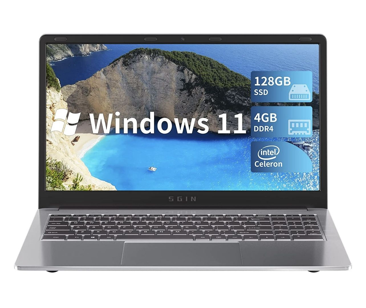SGIN 15.6inch Laptop 4GB DDR4 128GB SSD Windows 11 Laptop Computer with 4 Core Intel Celeron up to 2.8GHz Full HD 1920x1080 Laptops Computer