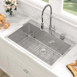 Kitchen Sink Drop In - 33 x 22 Inch Kitchen Sink Drop In Stainless Steel Topmount