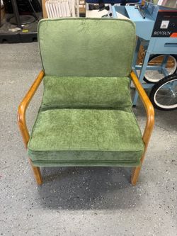 Green Velvet Armchair with Wood Frame