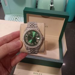 Rolex Date-just 36mm Green Face Iced Out Would Trade For Gold Chain 💸💸