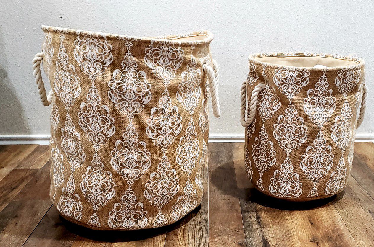 Burlap Storage Containers with Rope Handles Big: 16in x18in Small: 12in x 15in