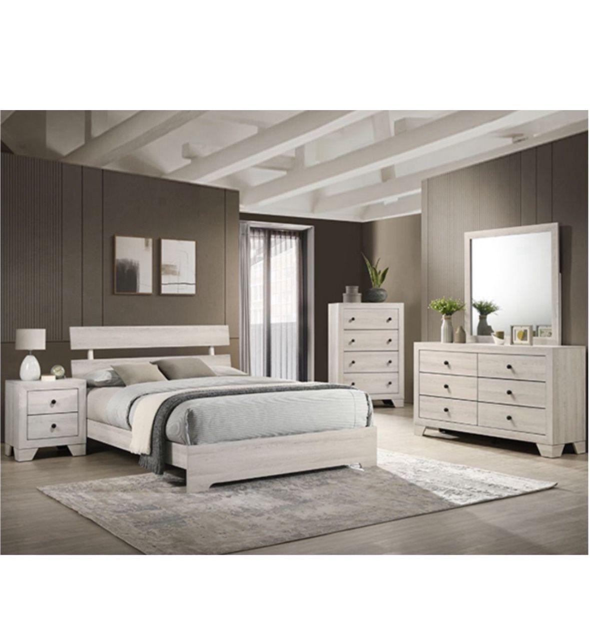 4- Pc Bedroom set Dresser,Mirror  Nightstand (1) Queen size bed frame  Not including Mattress and Box Sp