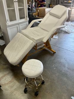 Facial tattoo chair for clients, multipurpose beautician eyelash wax bed with adjustable backrest and armrests, chair