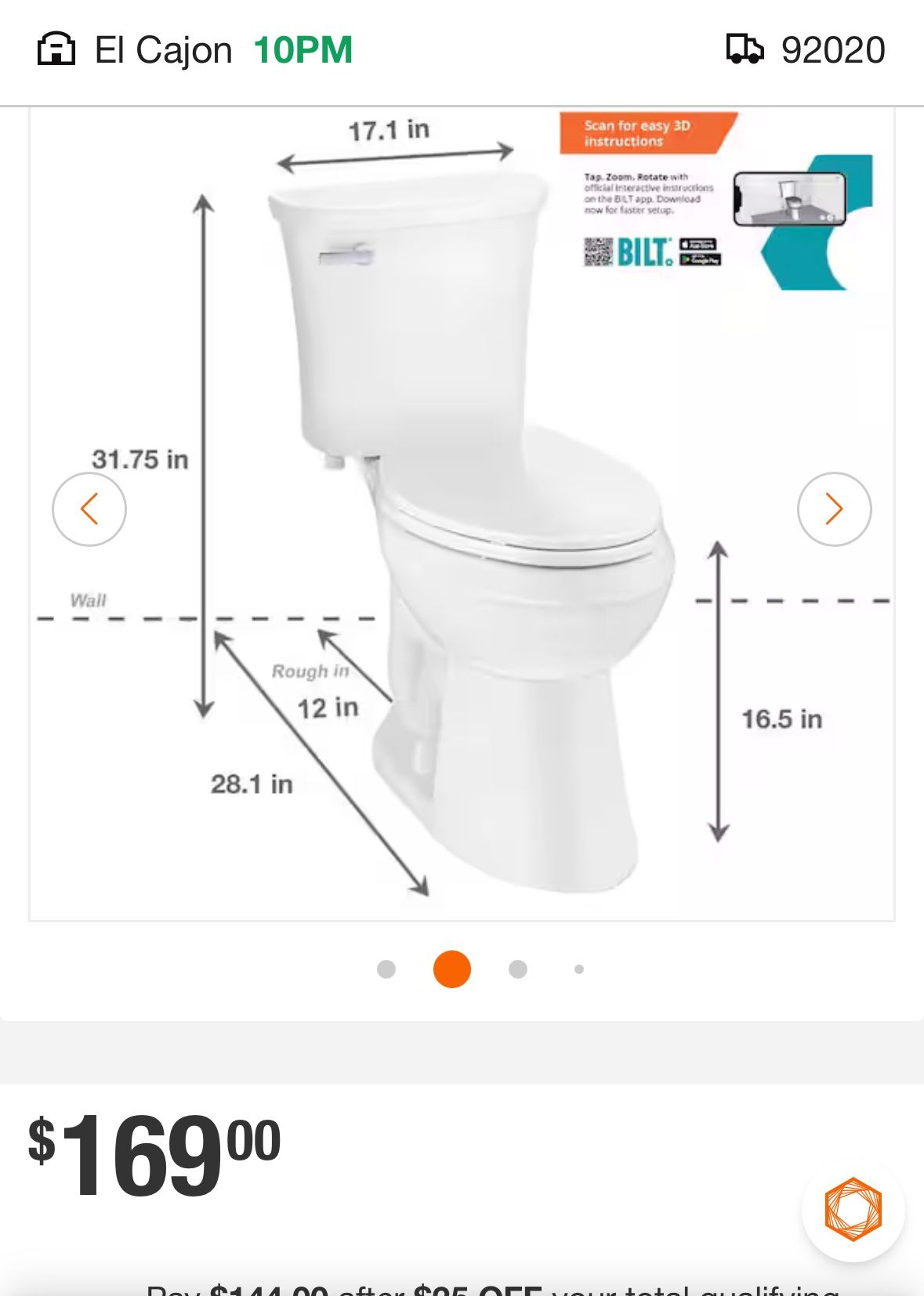 Glacier Bay Power Flush 12 inch Rough In Two-Piece 1.28 GPF Single Flush Elongated Toilet in White Seat Included