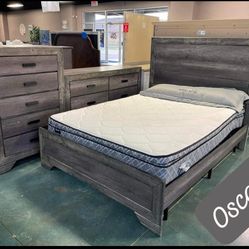 $10 Down Payment Nathan Grey Bedroom Set Queen or King Bed Dresser Nightstand Mirror Total 