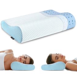 Memory Foam Pillows Neck Pillow for Sleeping, Ergonomic Cervical Pillow Bed Pillow for Side Back Stomach Sleeper, Orthopedic Contour Pillow for Neck a