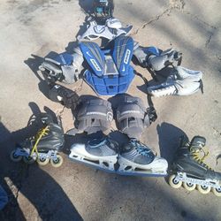 Hockey Pads And Gloves With Roller Blades