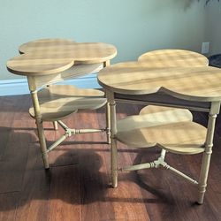 Paula Deen CLOVER LEAF END TABLES Down Home Lemonade Stand Oatmeal Wood (2)