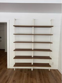 Mid-Century Modern Wall Shelving Set (2 Units) – Walnut & White – Ladder Style